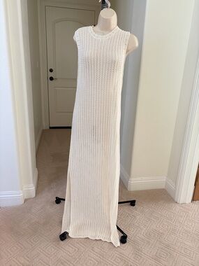 rag & bone Cream Open-Knit Sleeveless Maxi Dress